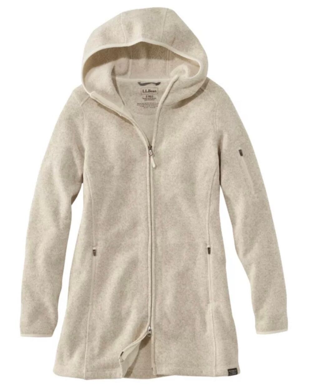 L.L.Bean Sweater Fleece Lined Hooded Tunic Length Full Zip Coat Jacket size XL
